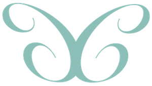 Cristina Canizares logo two stylized mirror images of the letter resembling a butterfly in a sea glass teal color